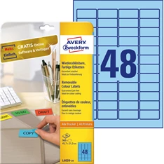 Avery L6039-20 45,7x21,2mm visszaszedhető 960db-os kék etikett Avery L6039-20 45,7x21,2mm visszaszedhető 960db-os kék etikett