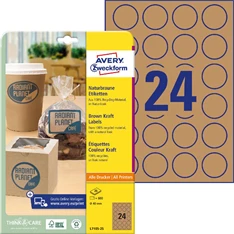 Avery L7105-25 40mm újrahasznosított barna kraft köretikett Avery L7105-25 40mm újrahasznosított barna kraft köretikett
