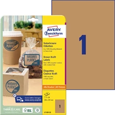 Avery L7109-25 210x297mm újrahasznosított barna kraft etikett Avery L7109-25 210x297mm újrahasznosított barna kraft etikett