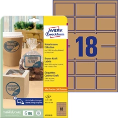 Avery L7110-25 62x42mm újrahasznosított barna kraft etikett Avery L7110-25 62x42mm újrahasznosított barna kraft etikett