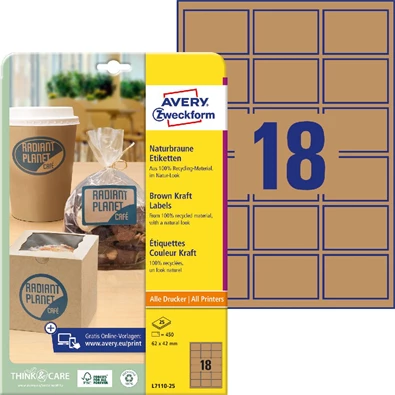 Avery L7110-25 62x42mm újrahasznosított barna kraft etikett Avery L7110-25 62x42mm újrahasznosított barna kraft etikett