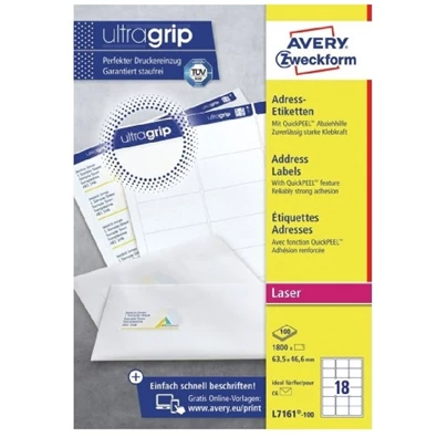 Avery L7161-100 QP 63,5x46,6mm 1800db-os etikett Avery L7161-100 QP 63,5x46,6mm 1800db-os etikett