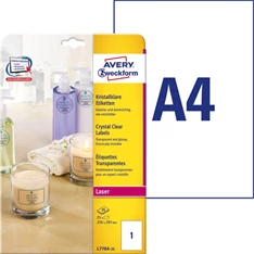 Avery L7784-25 210x297mm 25db-os poliészter víztiszta etikett Avery L7784-25 210x297mm 25db-os poliészter víztiszta etikett