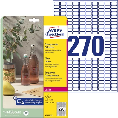 Avery L7785-25 17,8x10mm víztiszta átlátszó fóliacímke Avery L7785-25 17,8x10mm víztiszta átlátszó fóliacímke