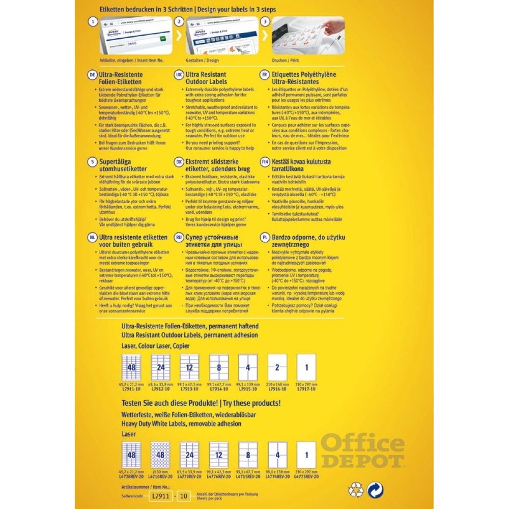 Avery L7917-10 210x297mm ultra ellenálló 10db-os etikett