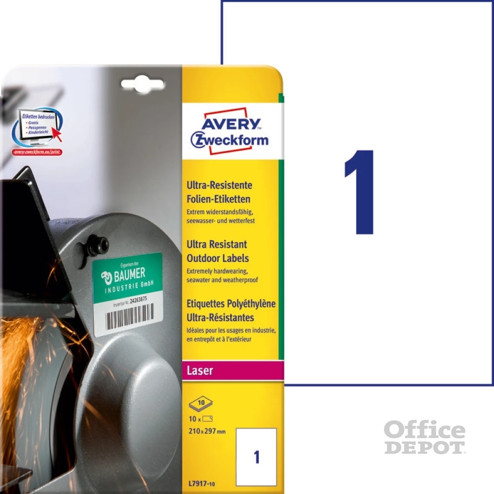 Avery L7917-10 210x297mm ultra ellenálló 10db-os etikett