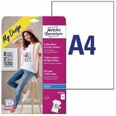 Avery MD1001 A4 világos/fehér textilre vasalható 5db fólia Avery MD1001 A4 világos/fehér textilre vasalható 5db fólia