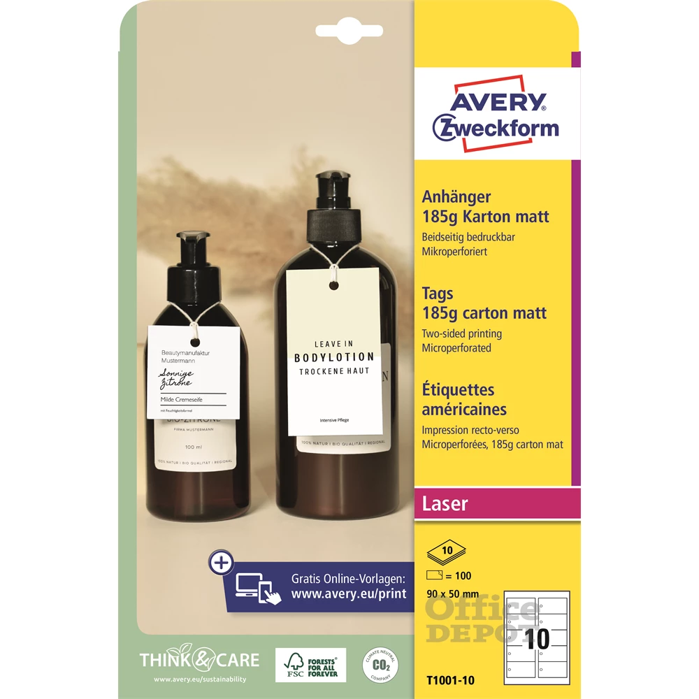 Avery T1001-10 185g 90x50mm 100db-os mikroperforált karton függő címke