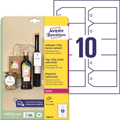 Avery T2002-10 220g 90x50mm 100db-os sima élű,vágott sarkú karton függő címke Avery T2002-10 220g 90x50mm 100db-os sima élű,vágott sarkú karton függő címke