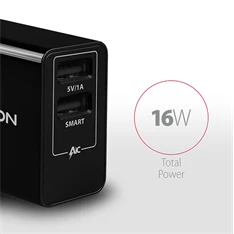Axagon ACU-DS16 2.2A + 1A fekete fali töltő Axagon ACU-DS16 2.2A + 1A fekete fali töltő