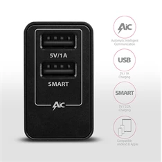 Axagon ACU-DS16 2.2A + 1A fekete fali töltő Axagon ACU-DS16 2.2A + 1A fekete fali töltő
