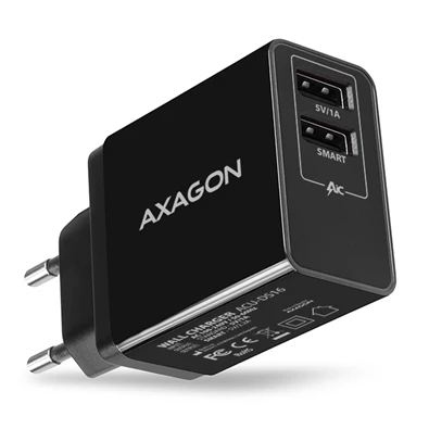 Axagon ACU-DS16 2.2A + 1A fekete fali töltő Axagon ACU-DS16 2.2A + 1A fekete fali töltő