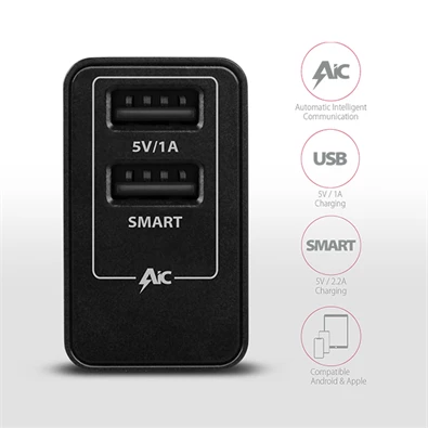 Axagon ACU-DS16 2.2A + 1A fekete fali töltő Axagon ACU-DS16 2.2A + 1A fekete fali töltő