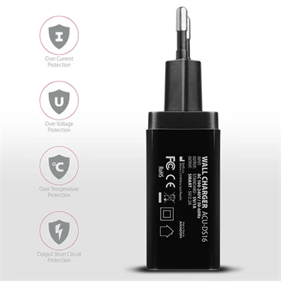 Axagon ACU-DS16 2.2A + 1A fekete fali töltő Axagon ACU-DS16 2.2A + 1A fekete fali töltő