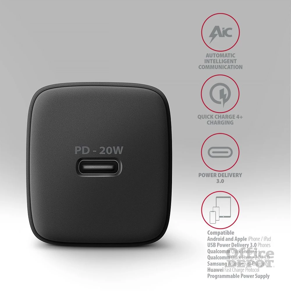 Axagon ACU-PD20 20W PD 3.0 QC Type-C fekete hálózati töltő