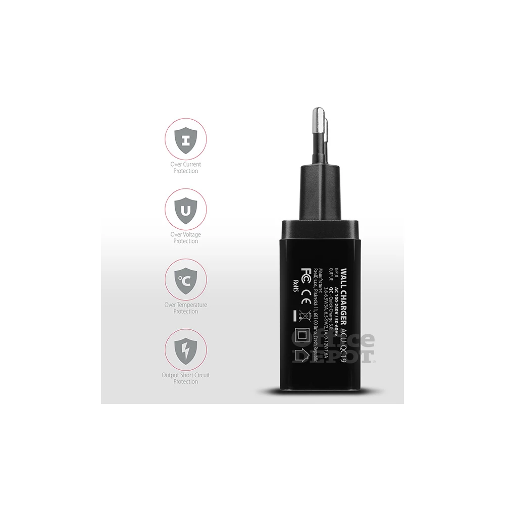Axagon ACU-QC19 QC3.0 fekete fali töltő