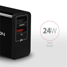 Axagon ACU-QS24 QC3.0 + 5V-1.2A fekete fali töltő Axagon ACU-QS24 QC3.0 + 5V-1.2A fekete fali töltő