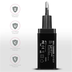 Axagon ACU-QS24 QC3.0 + 5V-1.2A fekete fali töltő Axagon ACU-QS24 QC3.0 + 5V-1.2A fekete fali töltő