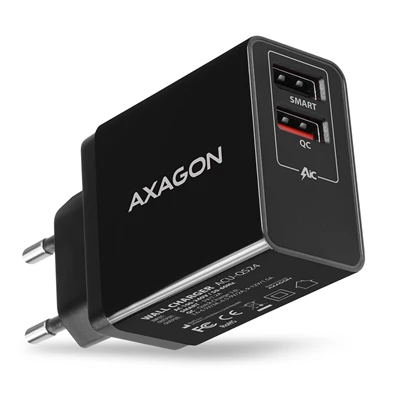 Axagon ACU-QS24 QC3.0 + 5V-1.2A fekete fali töltő Axagon ACU-QS24 QC3.0 + 5V-1.2A fekete fali töltő