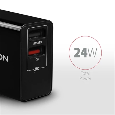 Axagon ACU-QS24 QC3.0 + 5V-1.2A fekete fali töltő Axagon ACU-QS24 QC3.0 + 5V-1.2A fekete fali töltő