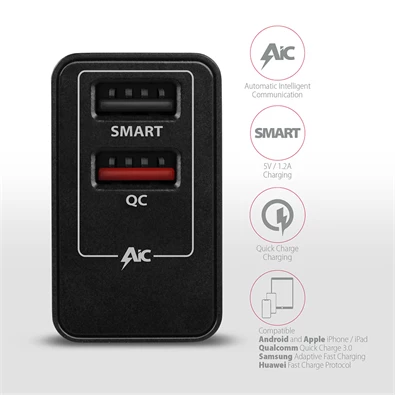 Axagon ACU-QS24 QC3.0 + 5V-1.2A fekete fali töltő Axagon ACU-QS24 QC3.0 + 5V-1.2A fekete fali töltő