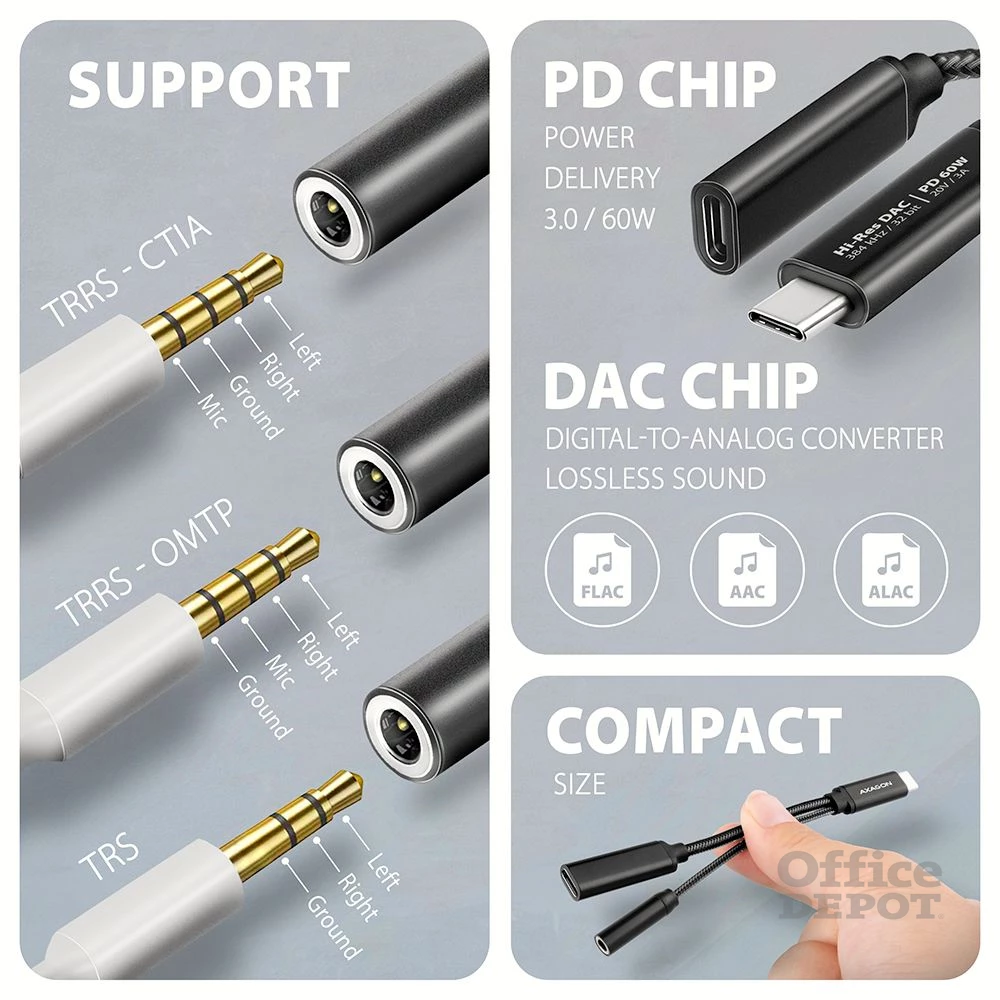 Axagon ADA-HCPD 60W fekete Type-C - Type-C/DAC audio adapter