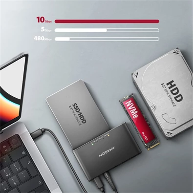 Axagon ADSA-CC USB-C 10Gbps NVMe M.2/SATA 2,5"/3,5" HDD/SSD másoló Axagon ADSA-CC USB-C 10Gbps NVMe M.2/SATA 2,5"/3,5" HDD/SSD másoló