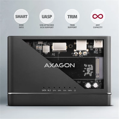 Axagon ADSA-CC USB-C 10Gbps NVMe M.2/SATA 2,5"/3,5" HDD/SSD másoló Axagon ADSA-CC USB-C 10Gbps NVMe M.2/SATA 2,5"/3,5" HDD/SSD másoló
