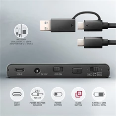 Axagon ADSA-CC USB-C 10Gbps NVMe M.2/SATA 2,5"/3,5" HDD/SSD másoló Axagon ADSA-CC USB-C 10Gbps NVMe M.2/SATA 2,5"/3,5" HDD/SSD másoló