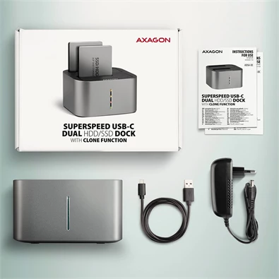 Axagon ADSA-DC SuperSpeed USB DUAL 2.5"/3.5" HDD/SSD DUAL dokkoló Axagon ADSA-DC SuperSpeed USB DUAL 2.5"/3.5" HDD/SSD DUAL dokkoló