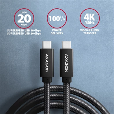 Axagon BUCM32-CM10AB USB TYPE-C 3.2 Gen 2 - USB TYPE-C 1 m fekete kábel Axagon BUCM32-CM10AB USB TYPE-C 3.2 Gen 2 - USB TYPE-C 1 m fekete kábel