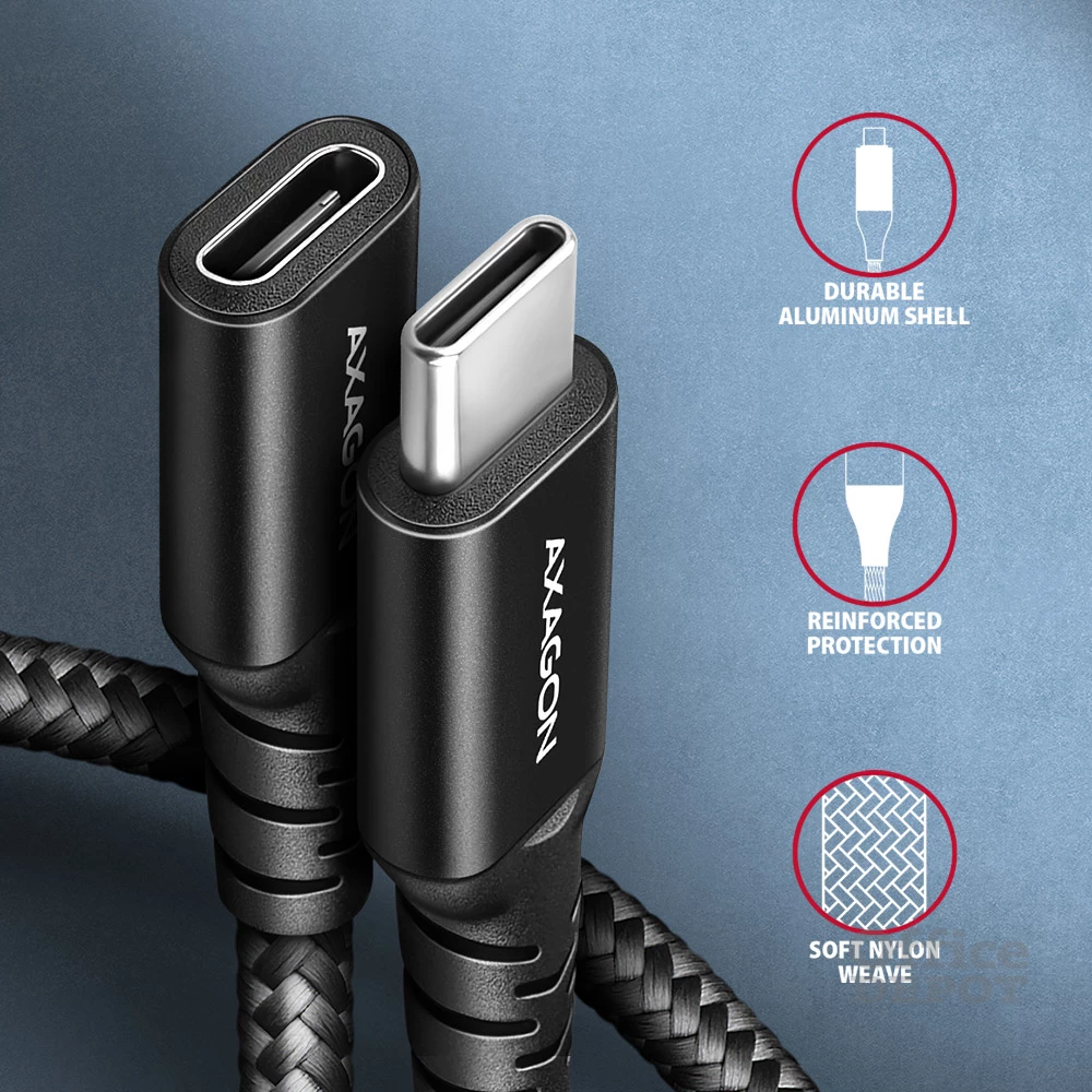 Axagon BUCM32-CF10AB 1m USB C fekete hosszabbító kábel