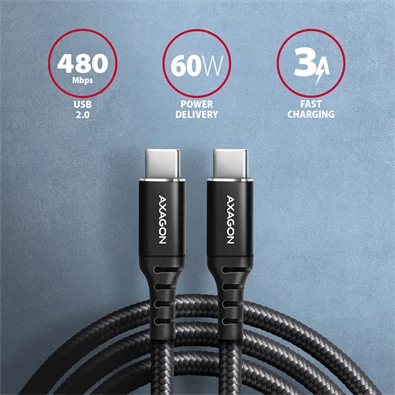 Axagon BUCM-CM15AB 1,5m USB C fekete adat- és töltőkábel Axagon BUCM-CM15AB 1,5m USB C fekete adat- és töltőkábel