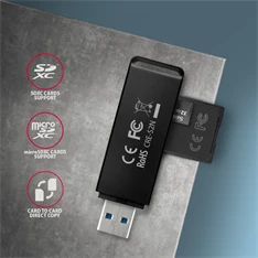 Axagon CRE-S2N Superspeed USB 3.2 Gen 1 Type-A, slim SD/microSD kártyaolvasó Axagon CRE-S2N Superspeed USB 3.2 Gen 1 Type-A, slim SD/microSD kártyaolvasó