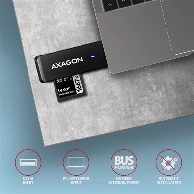 Axagon CRE-S2N Superspeed USB 3.2 Gen 1 Type-A, slim SD/microSD kártyaolvasó Axagon CRE-S2N Superspeed USB 3.2 Gen 1 Type-A, slim SD/microSD kártyaolvasó