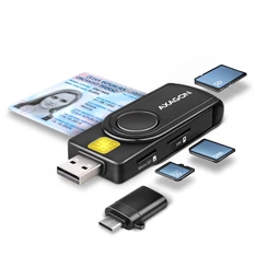 Axagon CRE-SMP2A USB Smart card & SD/microSD/SIM card PocketReader összecsukható okos kártyaolvasó Axagon CRE-SMP2A USB Smart card & SD/microSD/SIM card PocketReader összecsukható okos kártyaolvasó