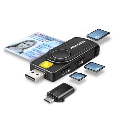 Axagon CRE-SMP2A USB Smart card & SD/microSD/SIM card PocketReader összecsukható okos kártyaolvasó Axagon CRE-SMP2A USB Smart card & SD/microSD/SIM card PocketReader összecsukható okos kártyaolvasó