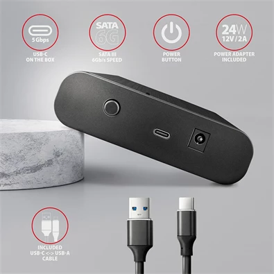 Axagon EE35-A6C USB-C 3.2 Gen 1 3,5" fekete külső HDD ház Axagon EE35-A6C USB-C 3.2 Gen 1 3,5" fekete külső HDD ház