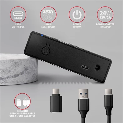 Axagon EE35-GTR USB-C 3.2 Gen 1 SATA 6G 3,5" fekete HDD/SSD ház Axagon EE35-GTR USB-C 3.2 Gen 1 SATA 6G 3,5" fekete HDD/SSD ház