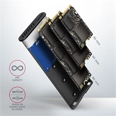 Axagon EEM2-SB2 USB-C 3.2 Gen 2 - M.2 NVMe/SATA fekete csavar nélküli külső SSD ház Axagon EEM2-SB2 USB-C 3.2 Gen 2 - M.2 NVMe/SATA fekete csavar nélküli külső SSD ház