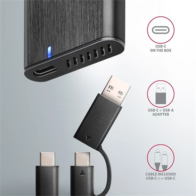 Axagon EEM2-SB2 USB-C 3.2 Gen 2 - M.2 NVMe/SATA fekete csavar nélküli külső SSD ház Axagon EEM2-SB2 USB-C 3.2 Gen 2 - M.2 NVMe/SATA fekete csavar nélküli külső SSD ház