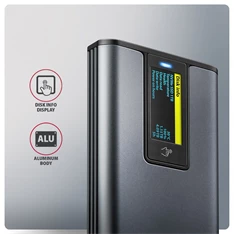 Axagon EEM2-SD2 DISPLAY USB-C 10Gbps M.2 NVMe & SATA SSD külső ház
