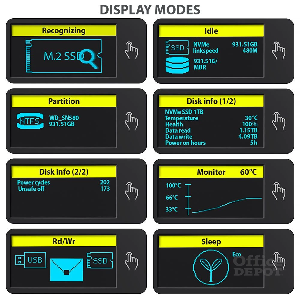 Axagon EEM2-SD2 DISPLAY USB-C 10Gbps M.2 NVMe & SATA SSD külső ház