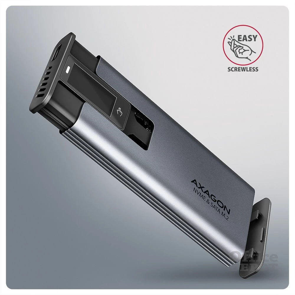 Axagon EEM2-SD2 DISPLAY USB-C 10Gbps M.2 NVMe & SATA SSD külső ház
