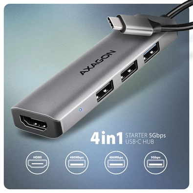 Axagon HMC-H3A USB-C 5Gbps STARTER 4in1 hub Axagon HMC-H3A USB-C 5Gbps STARTER 4in1 hub
