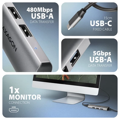Axagon HMC-H3A USB-C 5Gbps STARTER 4in1 hub Axagon HMC-H3A USB-C 5Gbps STARTER 4in1 hub