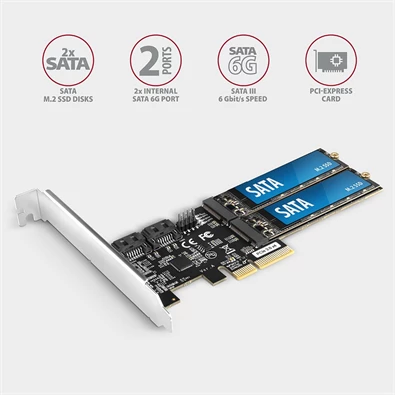 Axagon PCES-SA4M2 2db belső SATAIII portos + 2db SATA M.2 foglalat PCI-Express kártya Axagon PCES-SA4M2 2db belső SATAIII portos + 2db SATA M.2 foglalat PCI-Express kártya