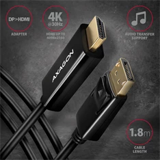 Axagon RVD-HI14C2 Displayport - HDMI 1.4 kábel, 1,8m Axagon RVD-HI14C2 Displayport - HDMI 1.4 kábel, 1,8m