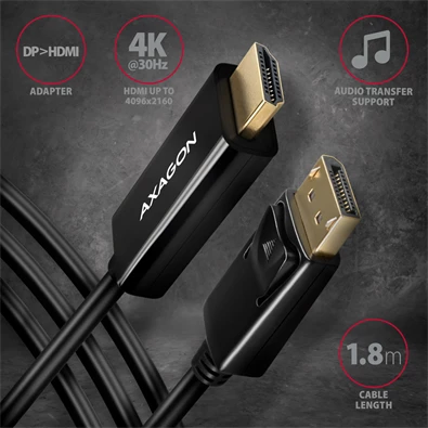 Axagon RVD-HI14C2 Displayport - HDMI 1.4 kábel, 1,8m Axagon RVD-HI14C2 Displayport - HDMI 1.4 kábel, 1,8m