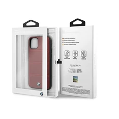 BMW iPhone 11 Pro vízszintesen csíkozott burgundi vörös kemény bőrtok BMW iPhone 11 Pro vízszintesen csíkozott burgundi vörös kemény bőrtok
